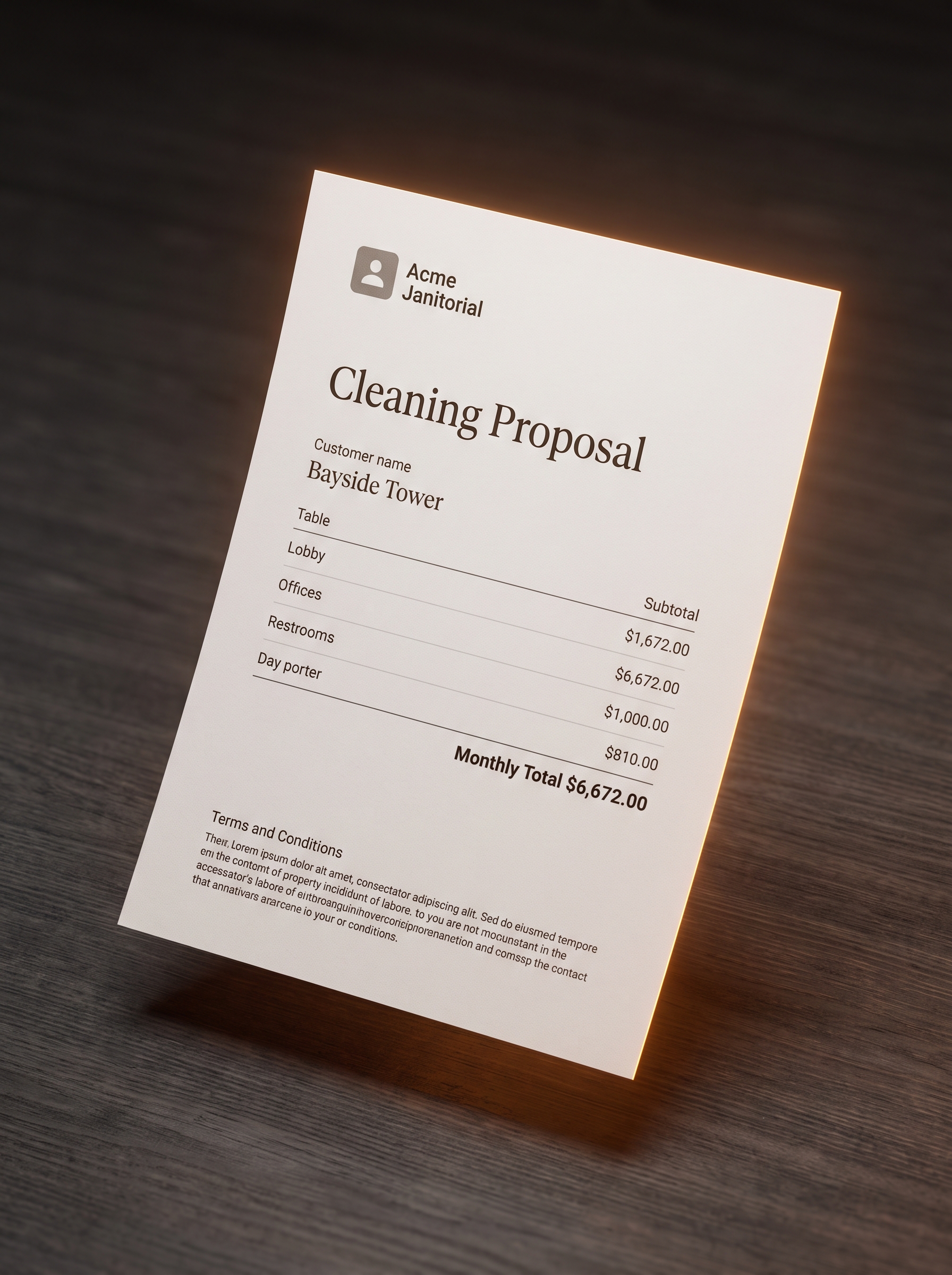 Tidy branded PDF proposal interface